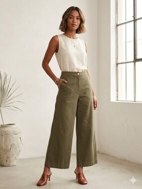 CASLON Cotton High Rise Wide Leg Pants in Olive